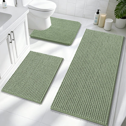 OLANLY Bathroom Rugs Sets 3 Piece, Super Soft Absorbent Chenille Bath Mats and U-Shaped Toilet Rug, Quick Dry, Home Decor, Bath Mat Set for Bathroom (24"x16"+24"x20"+30"x20", Grey)