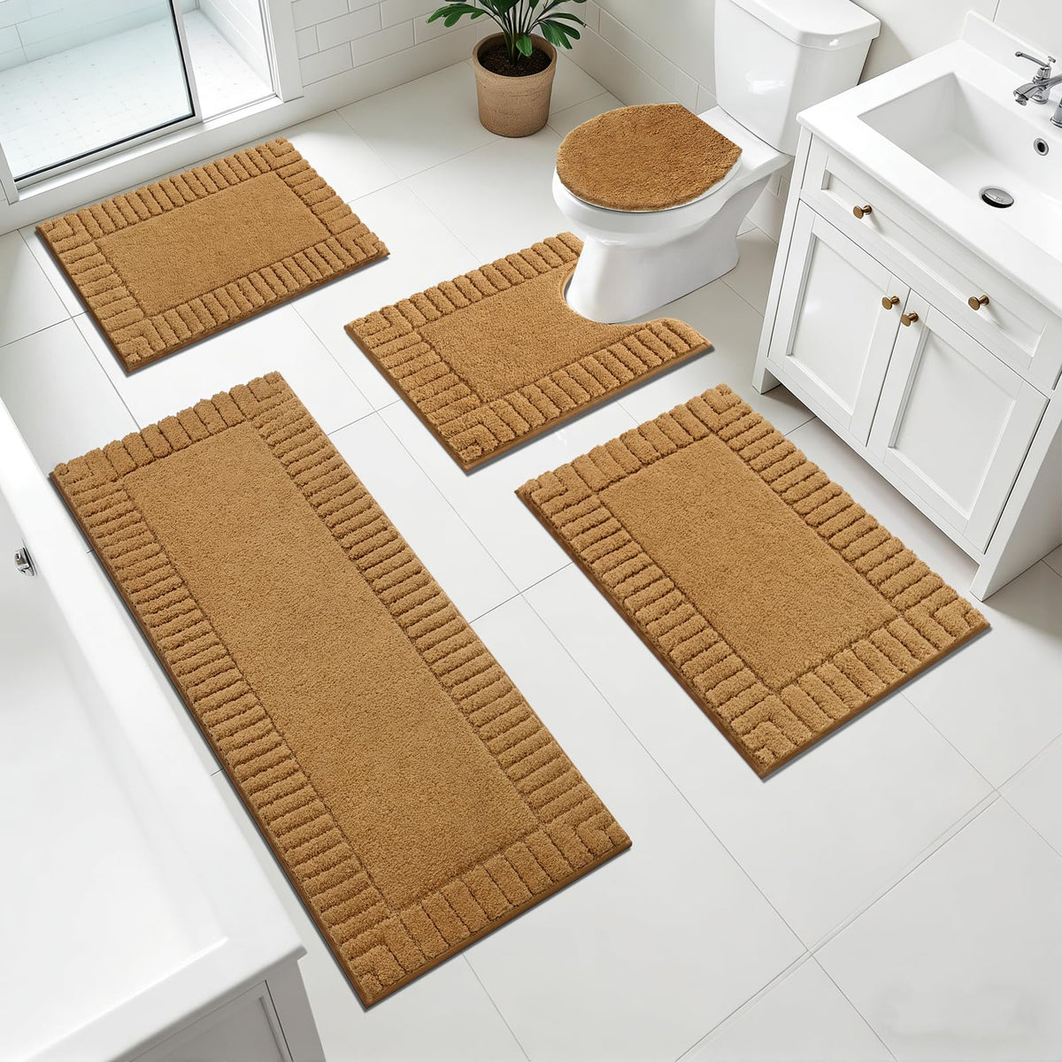 Pauwer Bathroom Rugs Sets 3 Piece, Microfiber Bath Mat Set, Dark Grey
