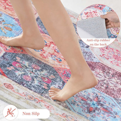 Yinhua Boho Bathroom Runner Rug Non Silp, Vintage Long Bath Mat Washable