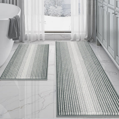 BSICPRO Bathroom Rugs Sets 2 Piece, Non Slip Striped Bath Mats, Fog Blue