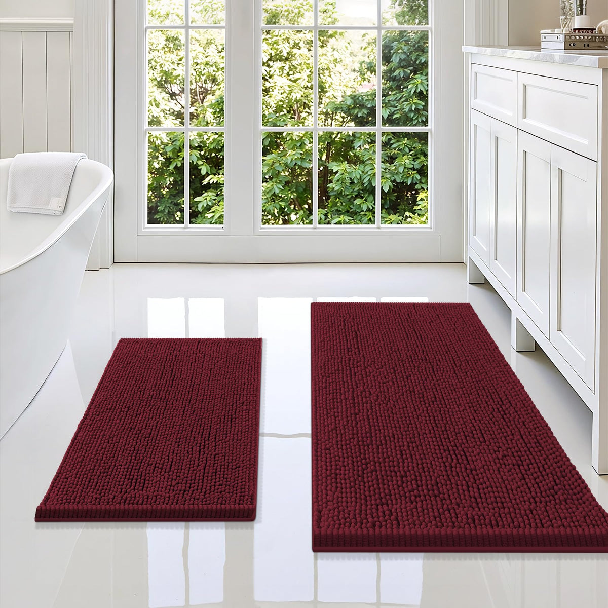 Smiry Chenille Bathroom Rugs Sets 2 Piece (30x20+24x16, Black)