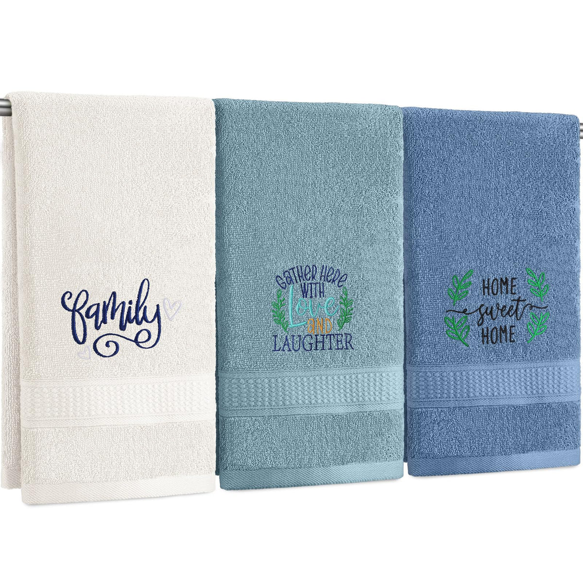 FuWeave 3 Pcs Black and White Hand Towels for Bathroom Home Love Family