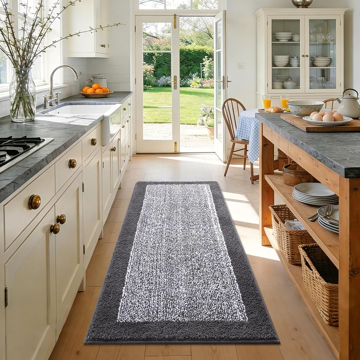 Long 2x4 Ft (48''x24'') Bathroom Rugs, Non Slip Washable Bath Mat Grey