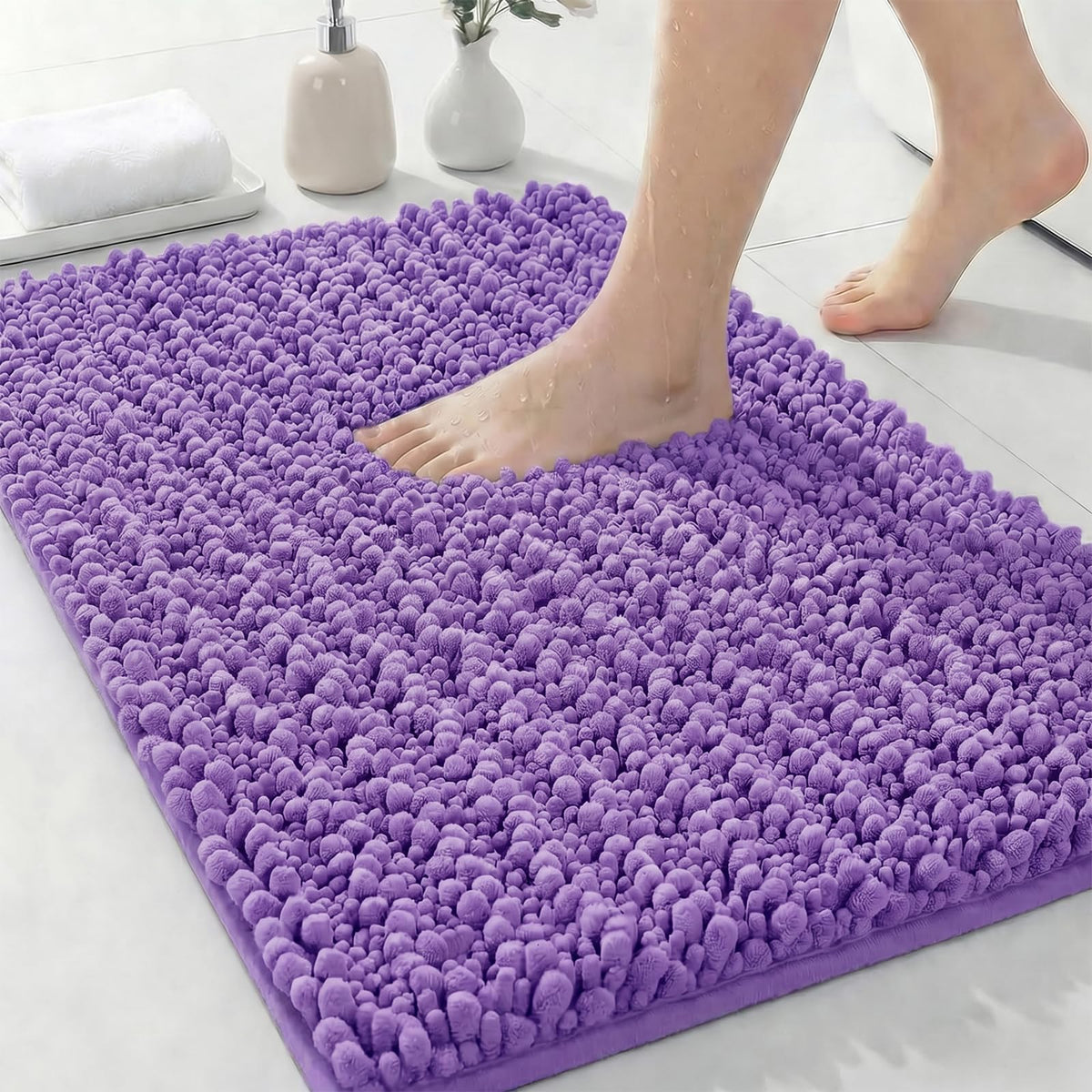 ILANGO Bathroom Rugs Light Grey 44x24, Soft Absorbent Chenille Bath Rugs
