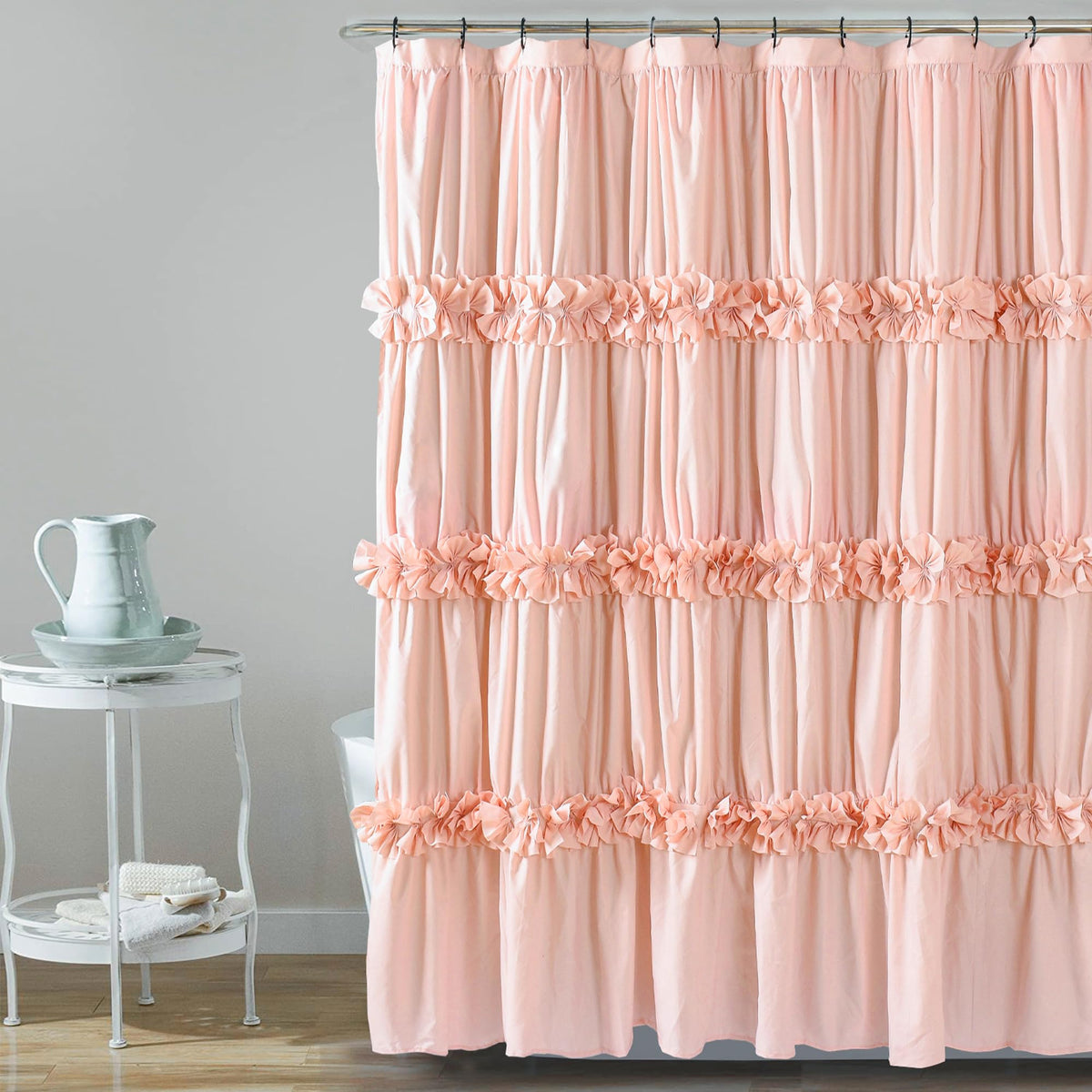 Homechoice Decor Peach Ruffle Shower Curtain for Master Bathroom