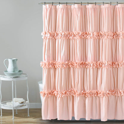 Homechoice Decor Peach Ruffle Shower Curtain for Master Bathroom