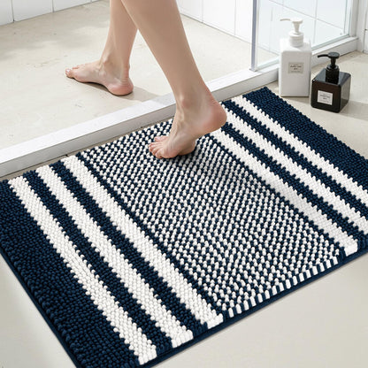 BSICPRO Bathroom Rugs Sets 2 Piece, Non Slip Striped Bath Mats, Fog Blue