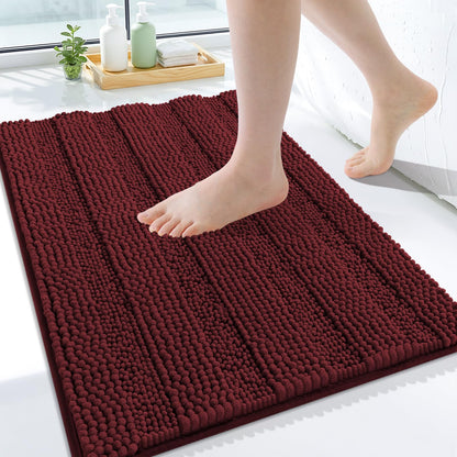 Grandaily Chenille Striped Bathroom Rugs 36x24, Extra Thick and Absorbent Bath Mats, Non-Slip Soft Plush Shaggy Shower Carpet, Machine Wash Dry, Bath Rug for Bathroom, (Large, Light Grey)