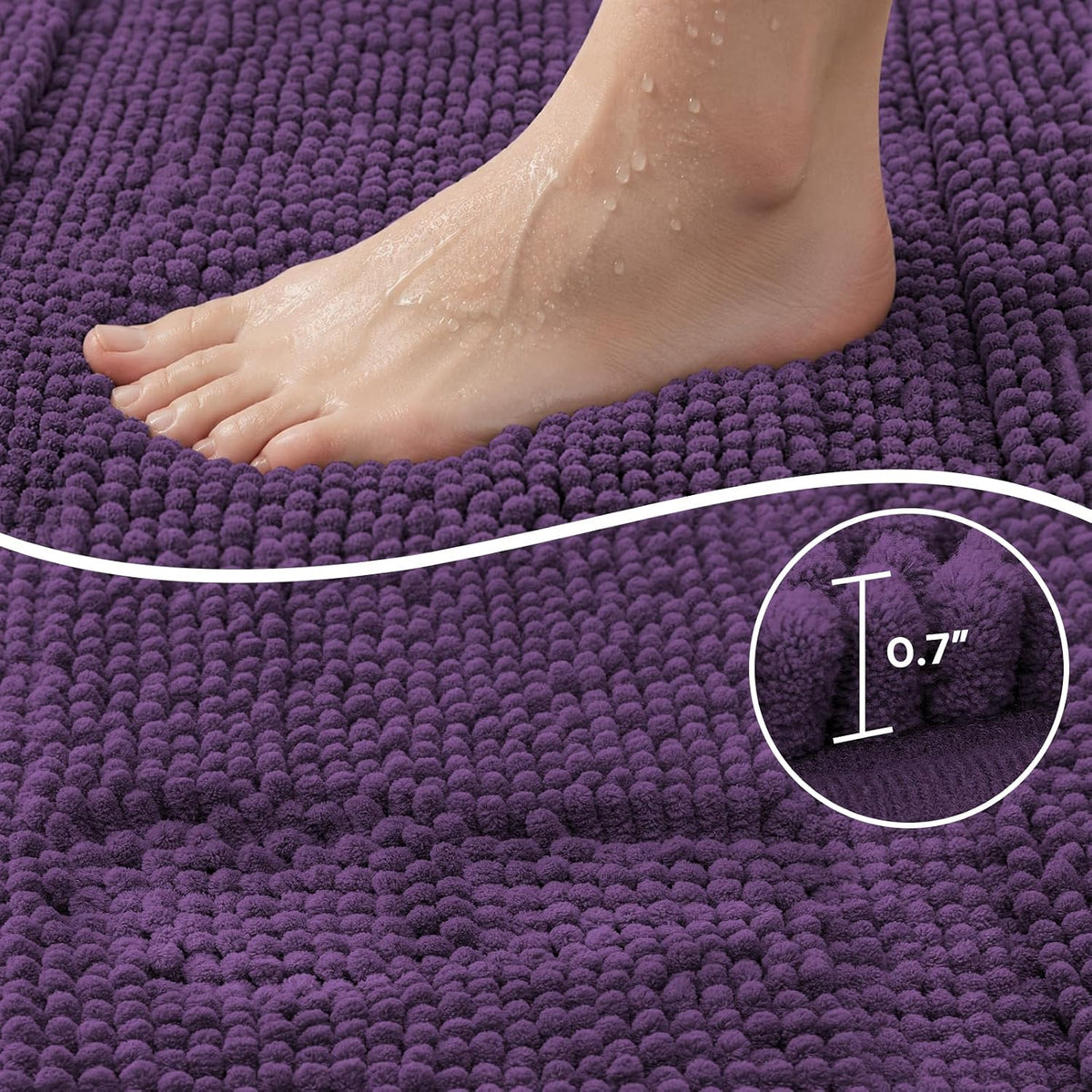 HOMEIDEAS Chenille Purple Bathroom Rugs Sets 2 Piece 17" x 24" + 20" x 32"