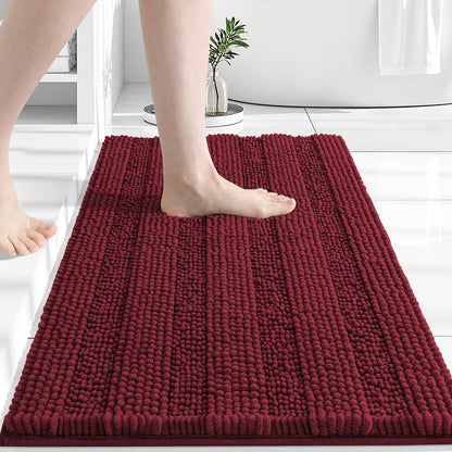 Grandaily Chenille Striped Bathroom Rugs 36x24, Extra Thick and Absorbent Bath Mats, Non-Slip Soft Plush Shaggy Shower Carpet, Machine Wash Dry, Bath Rug for Bathroom, (Large, Light Grey)