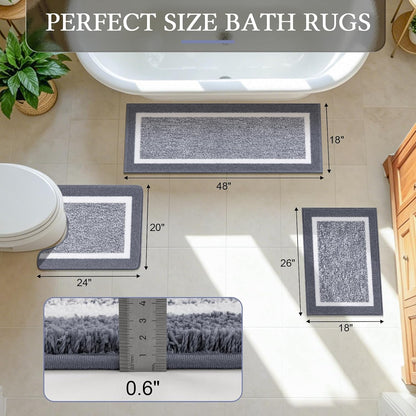 Pauwer Bathroom Rugs 3 Piece Set, Non Slip Washable Bath Mat, Dark Grey