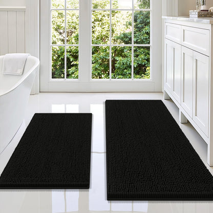 Smiry Chenille Bathroom Rugs Sets 2 Piece (30x20+24x16, Black)