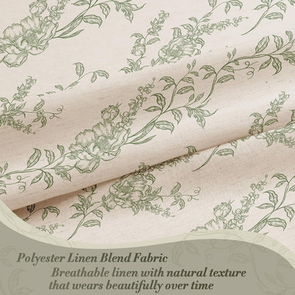 Sage Linen Farmhouse Shower Curtain, Boho Floral Bathroom 72x72