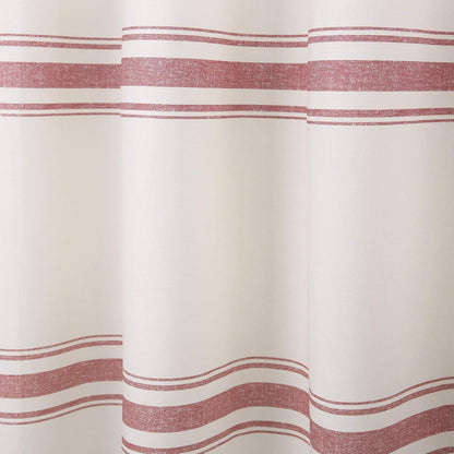 Lush Decor Farmhouse Stripe Cotton Shower Curtain, 72" W x 72" L, Red - Striped Bathroom Curtain - Fabric Shower Curtains - Farmhouse Bathroom Decor