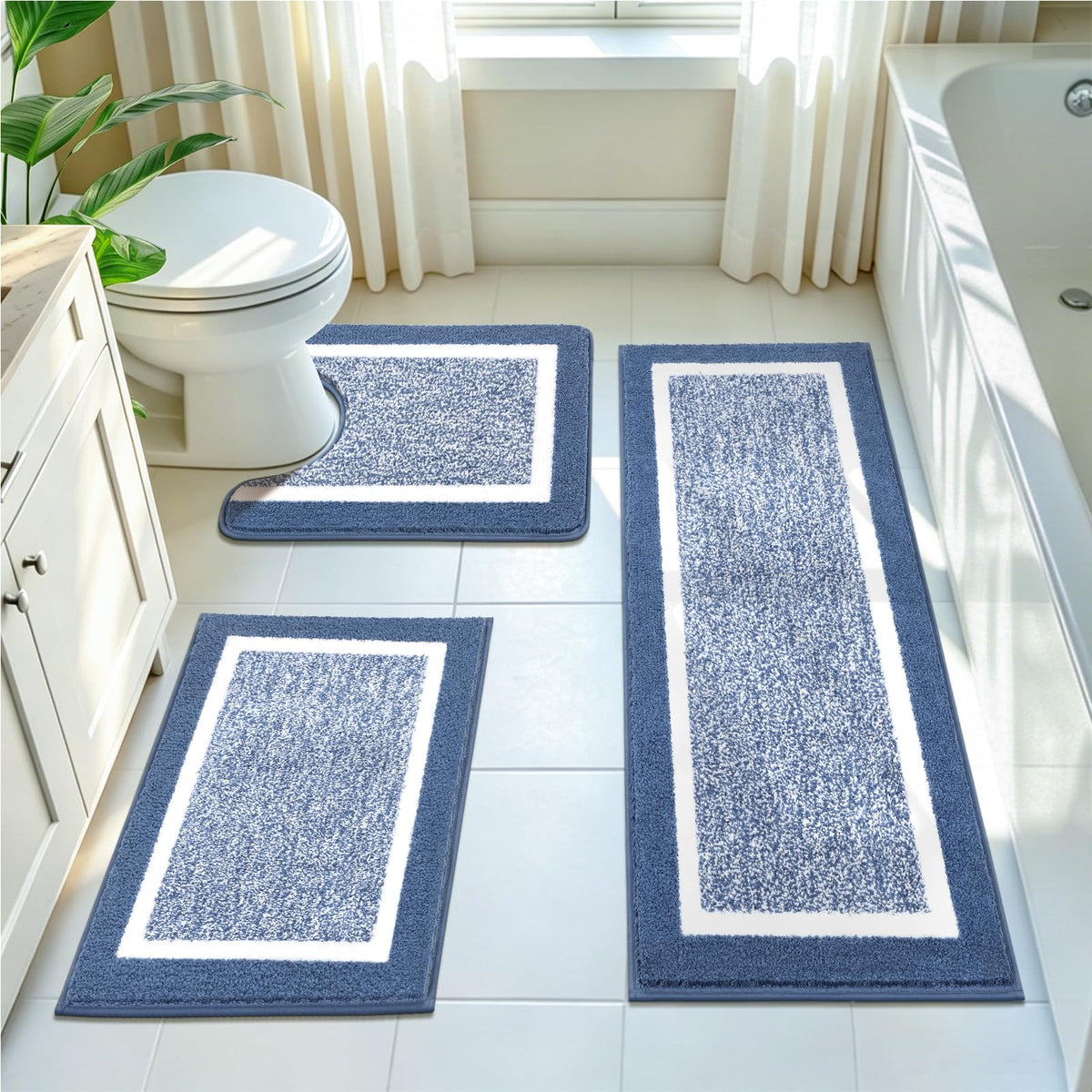 Pauwer Bathroom Rugs 3 Piece Set, Non Slip Washable Bath Mat, Dark Grey