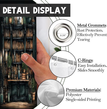 Gothic Witchy Dark Academia Bookshelf Shower Curtain 72x72 Inches