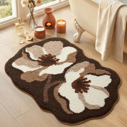 LUMI Flower Bathroom Rug, Absorbent Non Slip Bath Mat, 20"x32", Pink Flower