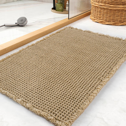 tchdio Waffle Bath Mat-Runner Rug, Super Absorbent Non Slip Bath Mats for Bathroom Machine Washable Long Rugs with Tassels, Bath Rugs for Bathroom Floor Beside Tub, 2' x 6'