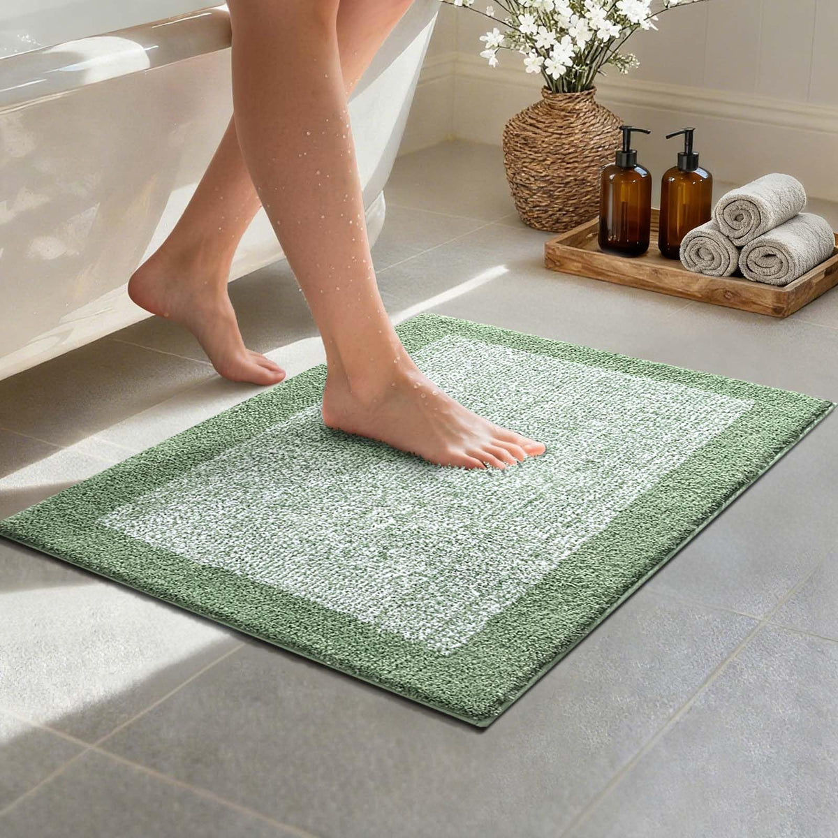 Long 2x4 Ft (48''x24'') Bathroom Rugs, Non Slip Washable Bath Mat Grey