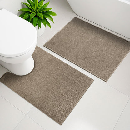 YIHOUSE Bathroom Rugs Thin Bath Mat Sets 2 Pieces Quick Dry,Beige
