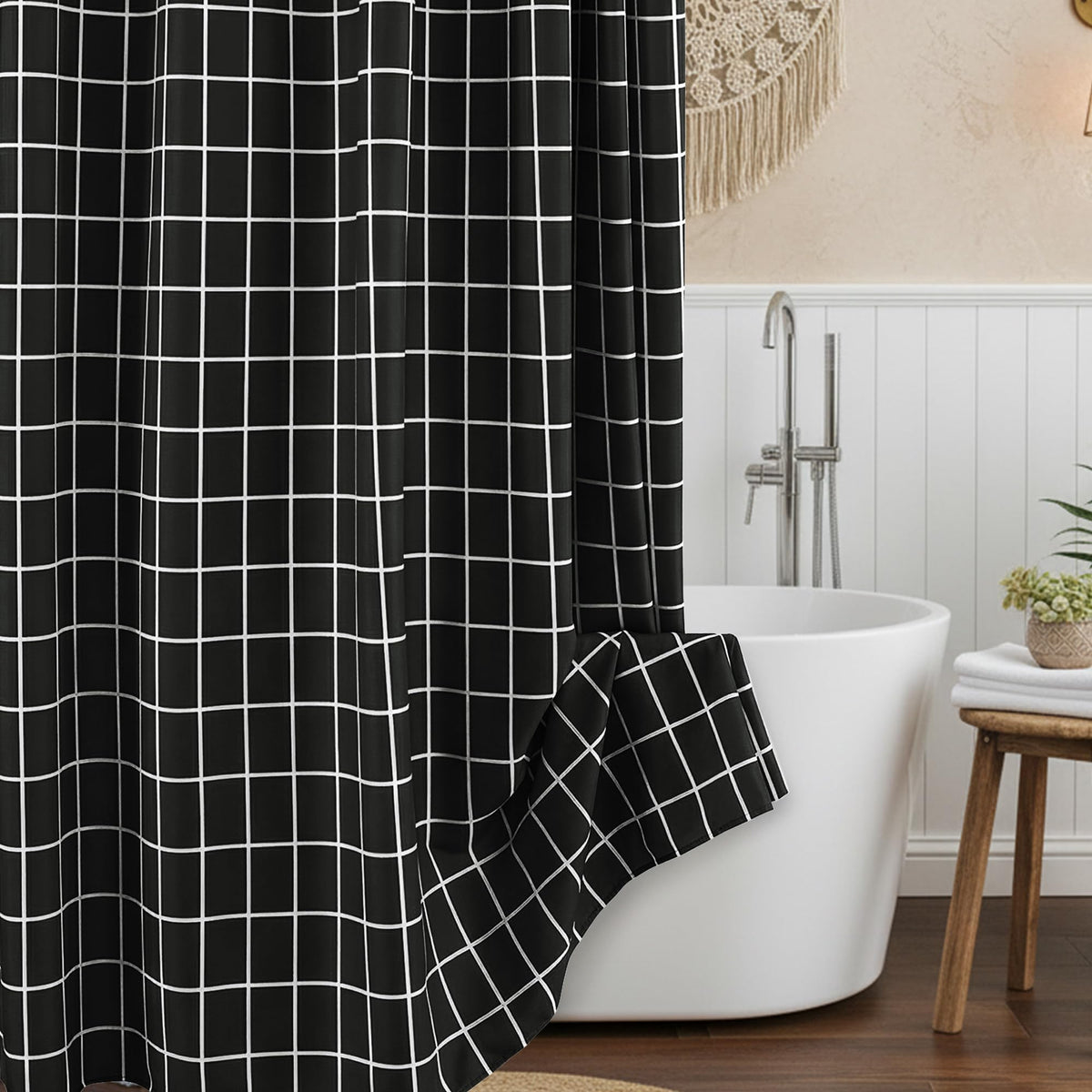 Fabric Shower Curtain-Black & White Farmhouse Shower Curtains for Bathroom