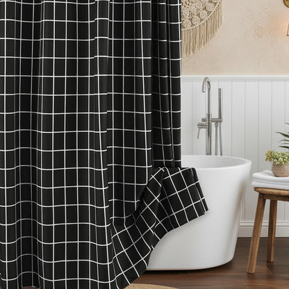 Fabric Shower Curtain-Black & White Farmhouse Shower Curtains for Bathroom