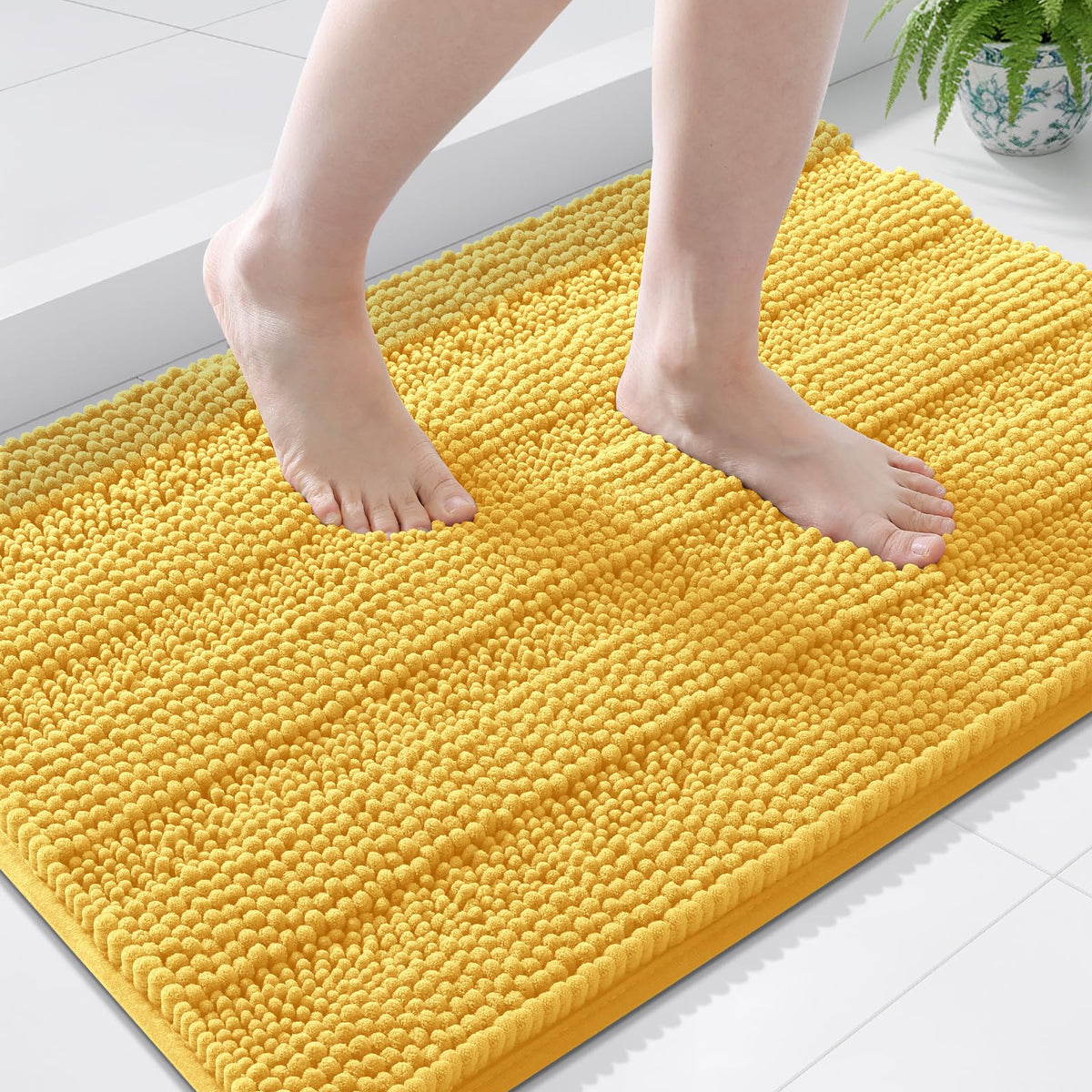 Grandaily Chenille Striped Bathroom Rugs 36x24, Extra Thick and Absorbent Bath Mats, Non-Slip Soft Plush Shaggy Shower Carpet, Machine Wash Dry, Bath Rug for Bathroom, (Large, Light Grey)