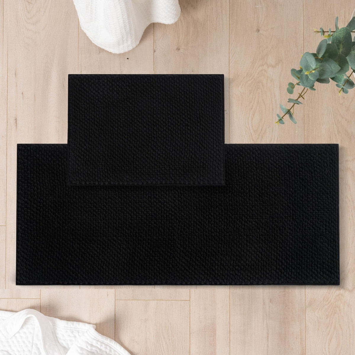 FRESHMINT Chenille Bath Rugs Set 2 Pieces, Cream White, 17''x24''+20''x47''