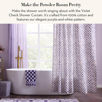 MACKENZIE-CHILDS Shower Curtain, Washable Fabric Shower Curtain for Bathroom Decor, 72" x 72", Purple-and-White Violet Check