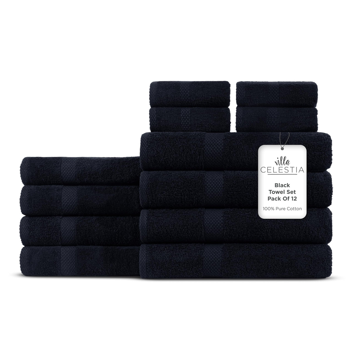 Villa Celestia 100% Cotton Bath Towel Set of 18-4 Bath Towels, 6 Hand Towels, 8 Wash Cloths, Sustainable, Soft, Highly Absorbent, Combed Cotton 18 Piece Set for Hotels, Spa, Bathroom, Dorm, Blue