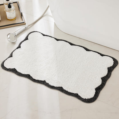 Ohocut Luxury Microfiber Bathroom Rugs, Beige Sand Scalloped Bath Rug Boho Farmhouse Cute Aesthetic Preppy Bath Mat for Bathroom, Tub, Floor Carpet, Sink, Shower, Anti Slip, Absorbent, 32x20