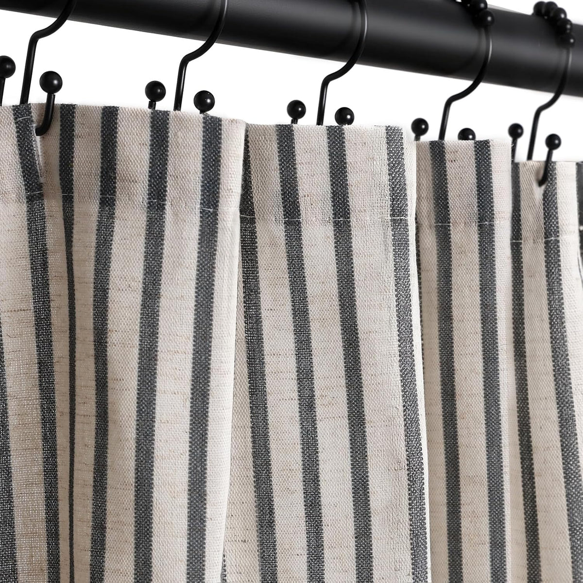 Farmhouse Striped Shower Curtain - 72x72 Inches, Linen Blend Fabric, Breathable & Machine Washable, Rustic Black for Bathroom Decor (Hooks/Liner Not Included)