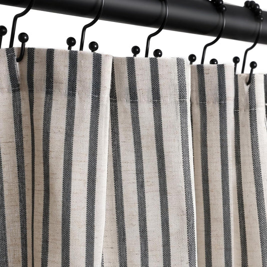 Farmhouse Striped Shower Curtain - 72x72 Inches, Linen Blend Fabric, Breathable & Machine Washable, Rustic Black for Bathroom Decor (Hooks/Liner Not Included)