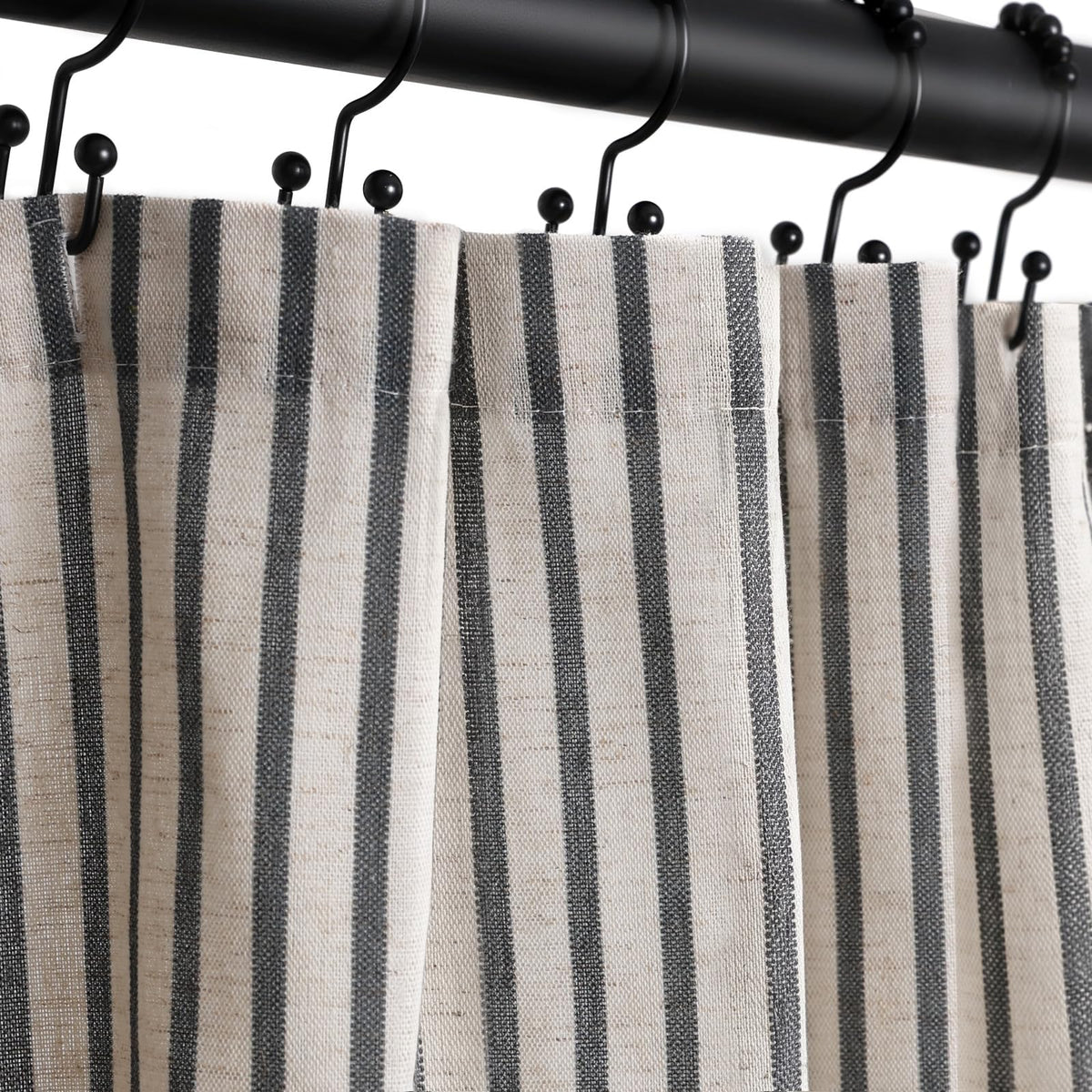 Farmhouse Striped Shower Curtain - 72x72 Inches, Linen Blend Fabric, Breathable & Machine Washable, Rustic Black for Bathroom Decor (Hooks/Liner Not Included)