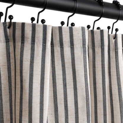 Farmhouse Striped Shower Curtain - 72x72 Inches, Linen Blend Fabric, Breathable & Machine Washable, Rustic Black for Bathroom Decor (Hooks/Liner Not Included)