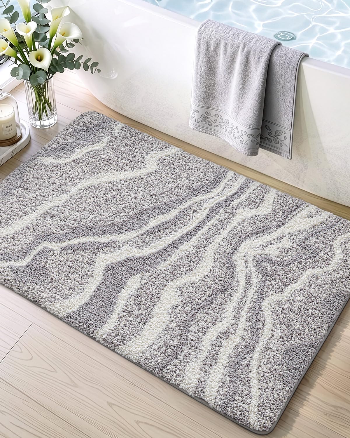 DEXI Marble Bath Mats 36x24, Bathroom Rugs Non Slip Machine Washable, Grey
