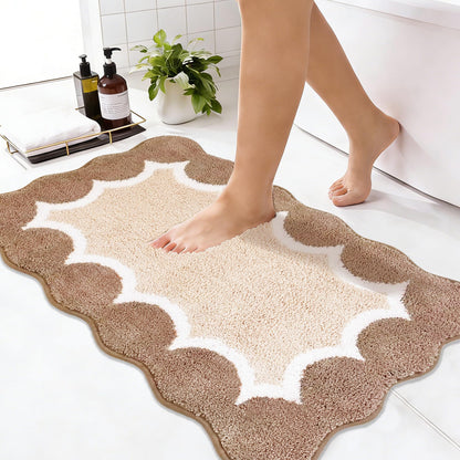 Cute Scalloped Rose Pink Bathroom Rugs Mat,Non Slip Absorbent Quick Dry Bath Mats for Shower Room,Microfiber Bath Mats for Bathroom Floor Washable Carpet for Shower Tub Sink Bedroom,20"x32"