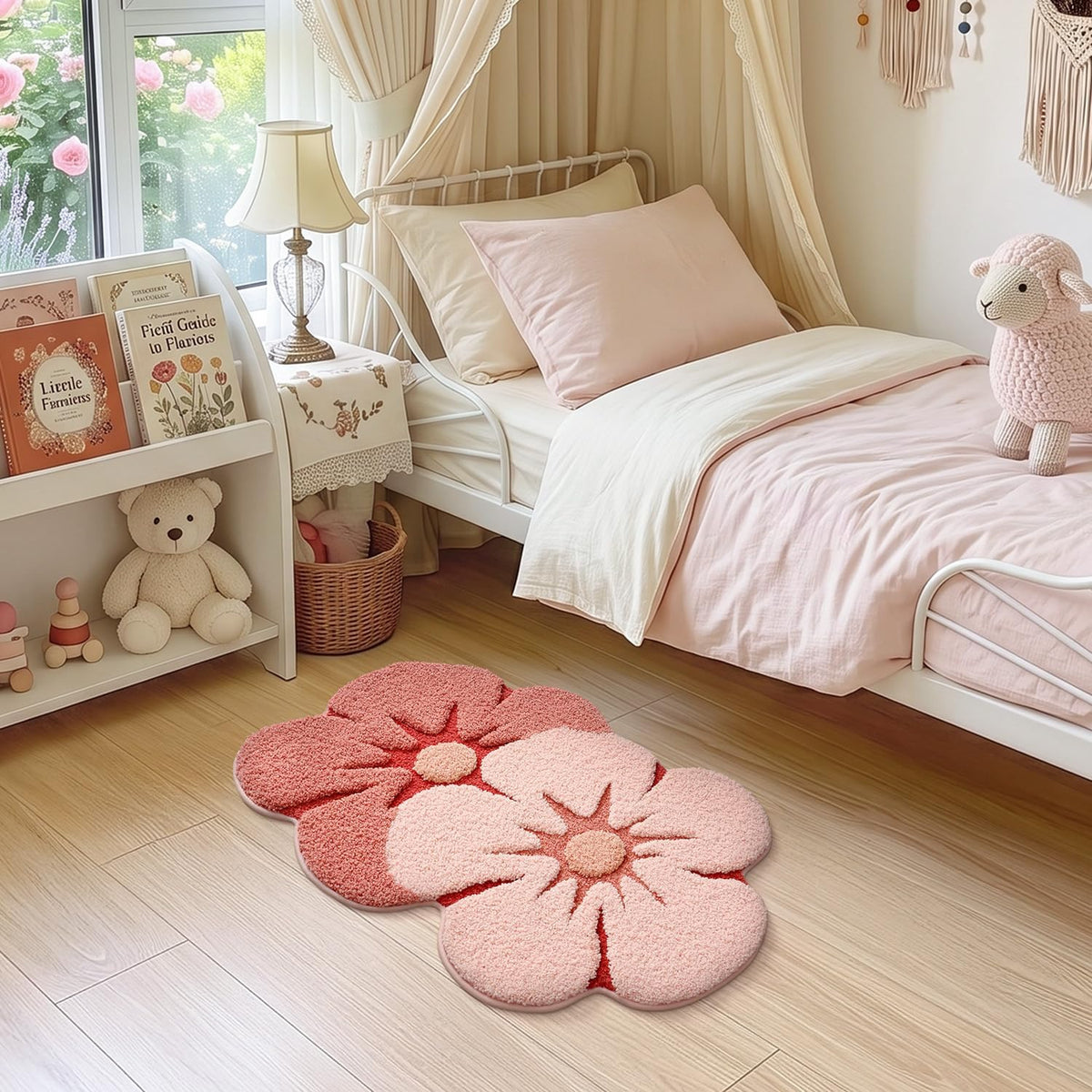 LUMI Flower Bathroom Rug, Absorbent Non Slip Bath Mat, 20"x32", Pink Flower