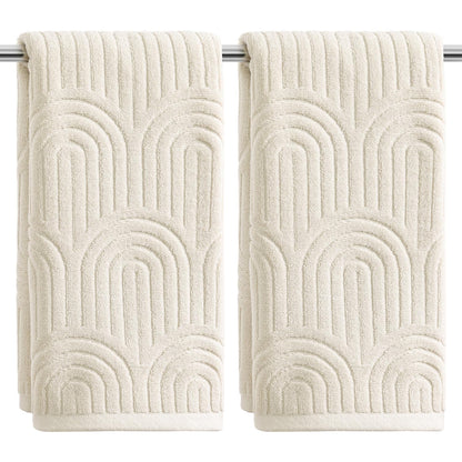 Artoid Mode 2 Pcs Caramel 3D Arched Stripes Jacquard Hand Towels for Bathroom, 100% Cotton Soft Absorbent Bathroom Decor Towels, 13.7 x 29.5 Inch