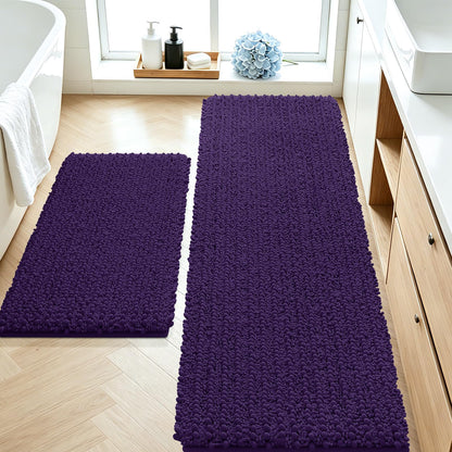 ACCUMTEK Upgrade Extra Large Black Bathroom Rug Set 3 Pieces Ultra Soft, Thick Absorbent Bath Mats, Non Slip Chenille Toilet Mat for Bathroom, Bedroom, Kitchen