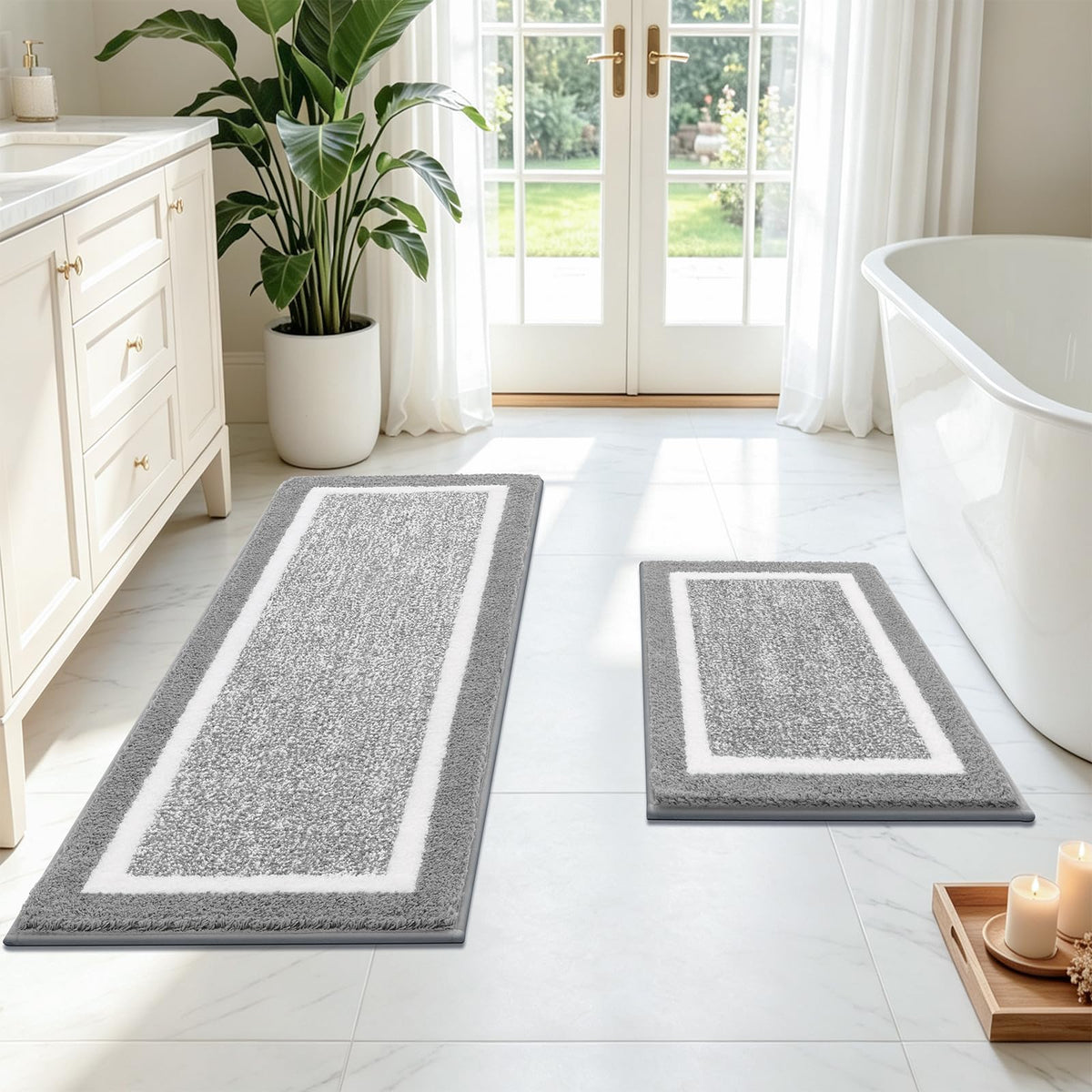 Pauwer Bathroom Rugs 3 Piece Set, Non Slip Washable Bath Mat, Dark Grey
