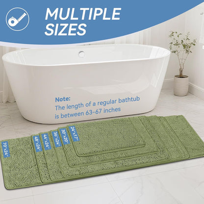 Bcoimo Bath Rug Mat,Sage Chenille High Absorbent Long Bathroom Runner Rugs