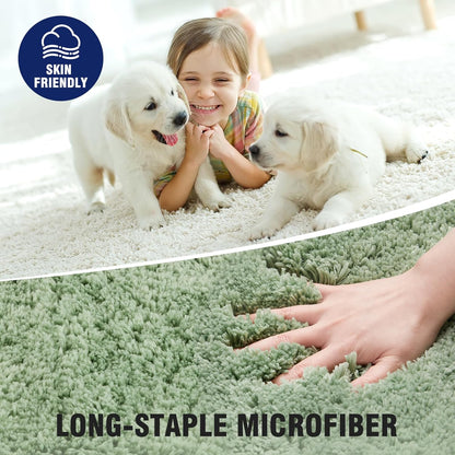 TECHMILLY Shaggy Bathroom Rugs Thick Non Slip Microfiber Mat Green 17"x24"