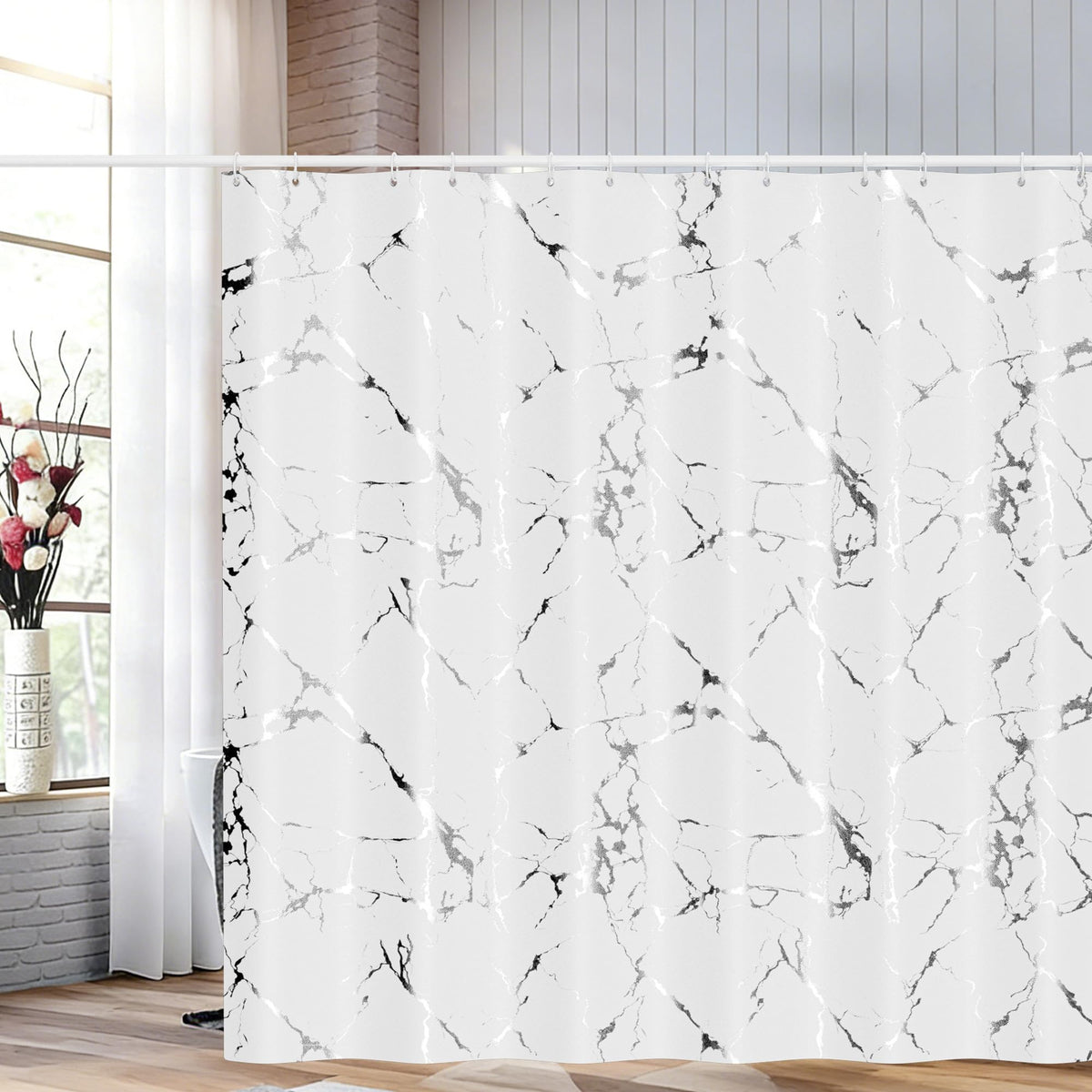 Premium Gray Marble Shower Curtain - Realistic Vein Design, Water-Resistant Fabric (72x72 Inches), Stable Drape, Easy-Clean, Stylish Nordic/Ins Bathroom Decor