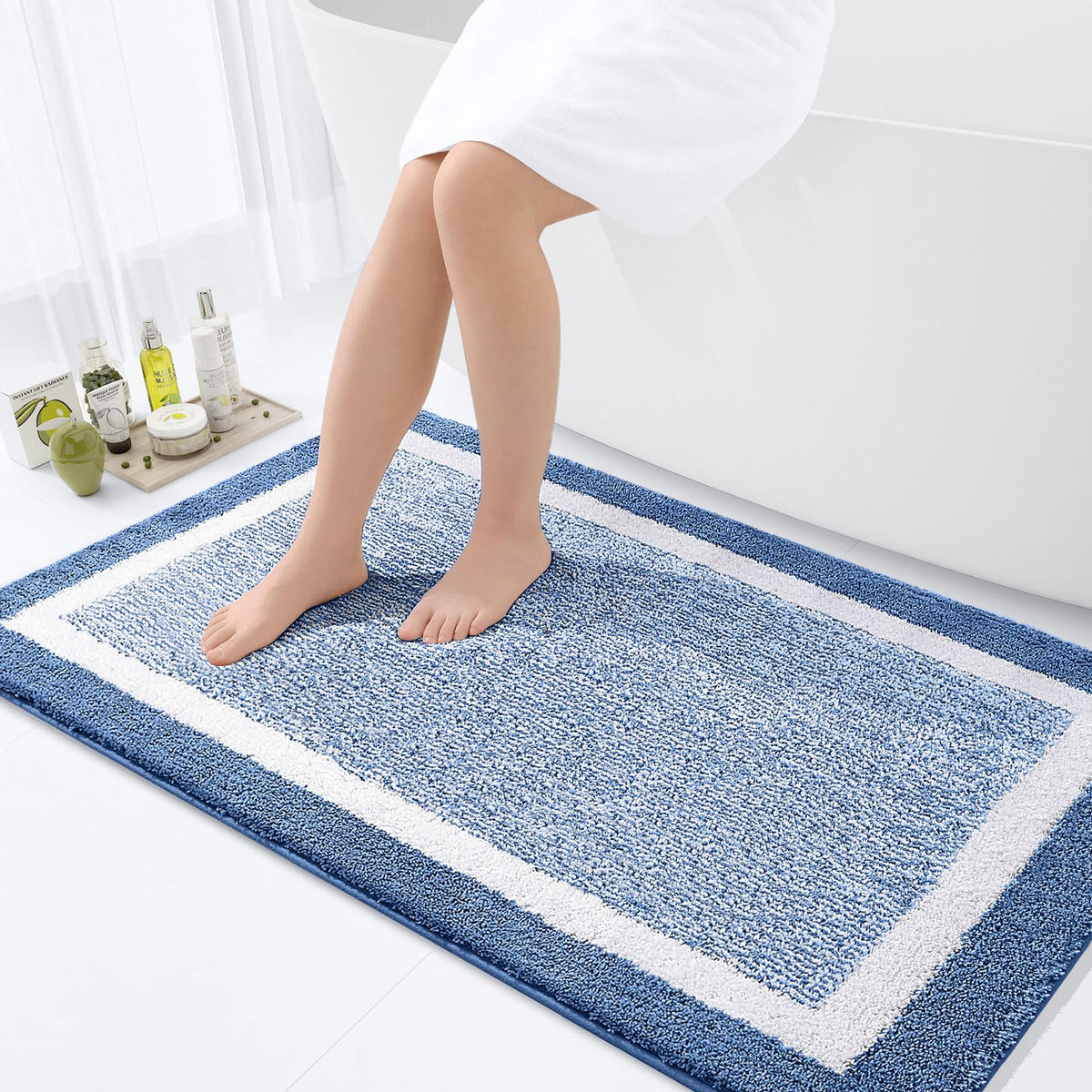 OLANLY Small Bathroom Rugs 24x16, Soft Absorbent Microfiber Bath Rugs, Grey