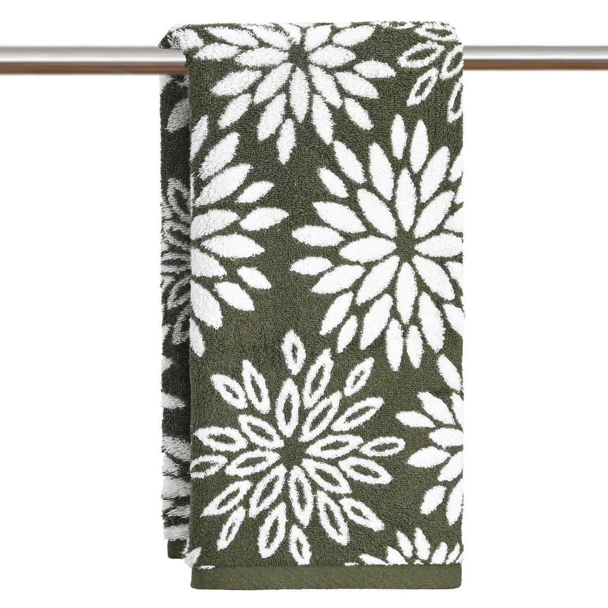 Artoid Mode 2 Pcs Beige Olive Green Dahlia Floral Jacquard Hand Towels for Bathroom, Cotton Soft Absorbent Bathroom Decor Towels, 13.7 x 29.5 Inch