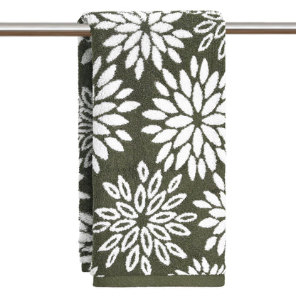 Artoid Mode 2 Pcs Beige Olive Green Dahlia Floral Jacquard Hand Towels for Bathroom, Cotton Soft Absorbent Bathroom Decor Towels, 13.7 x 29.5 Inch