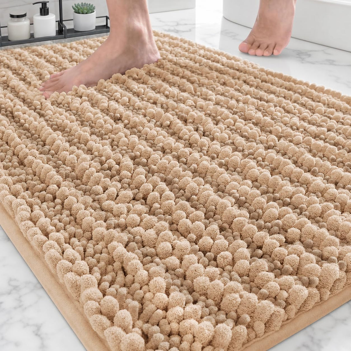 ILANGO Bathroom Rugs Light Grey 44x24, Soft Absorbent Chenille Bath Rugs