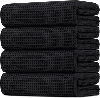 HOMEXCEL Black Waffle Bath Towels Set of 4 Pack, Waffle Towels for Bathroom