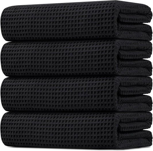 HOMEXCEL Black Waffle Bath Towels Set of 4 Pack, Waffle Towels for Bathroom